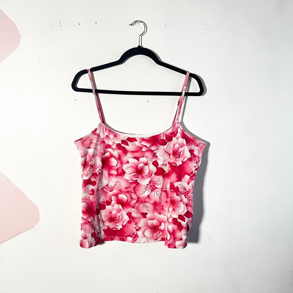 Vintage Y2K Floral Tank Top XL Pink Rose 2000s Zara Larsson